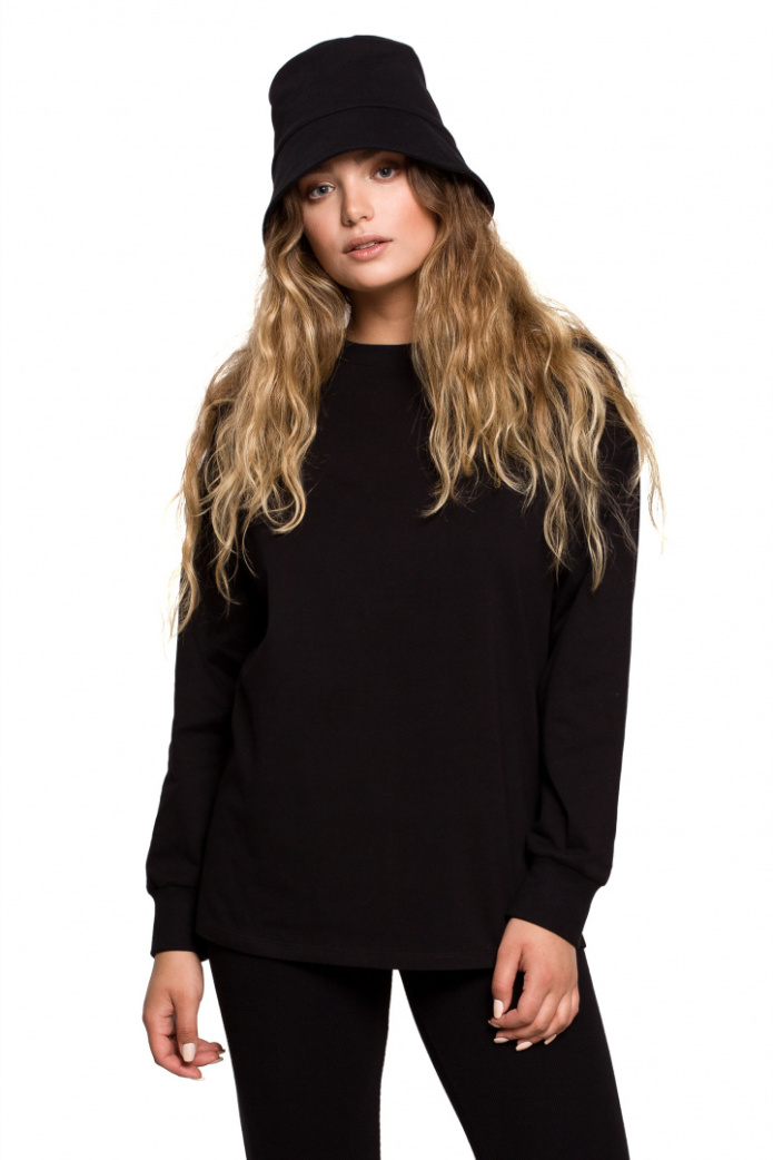 Bluzka Damska - Longsleeve Oversize Z Nadrukiem - czarna